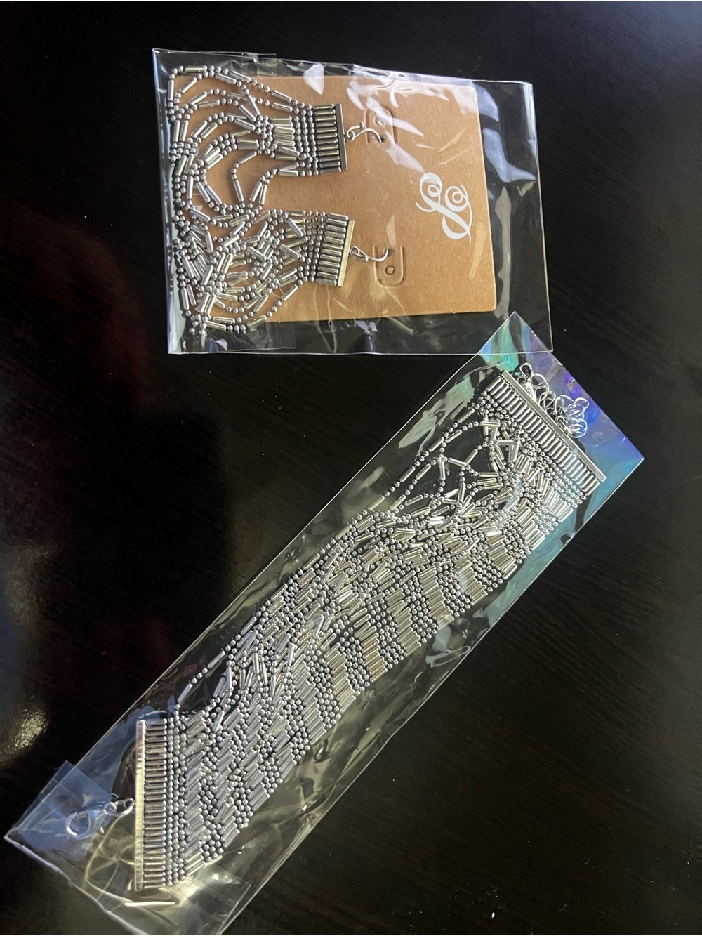 Plunder Silver Beaded Fringe Earrings and Bracelet Set- NWT